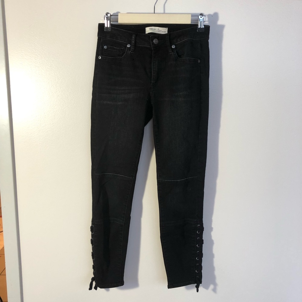 Moto-style black jeans